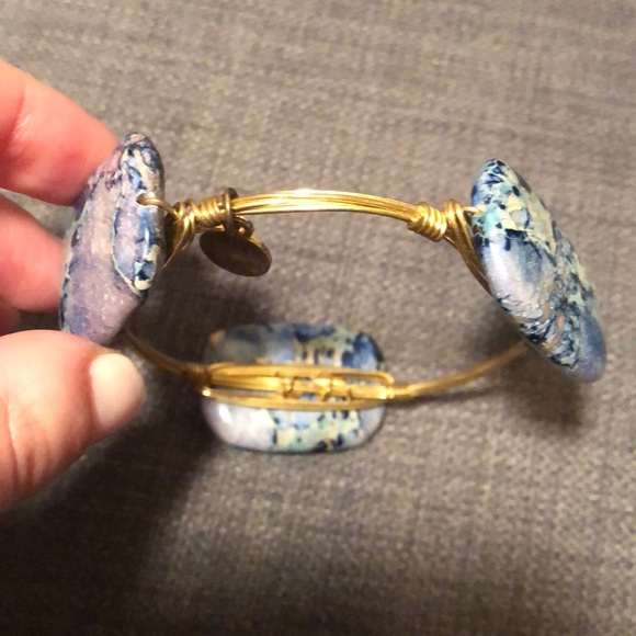 Blue Stone Gold Wrapped Wire Bangle - Picture 7 of 7
